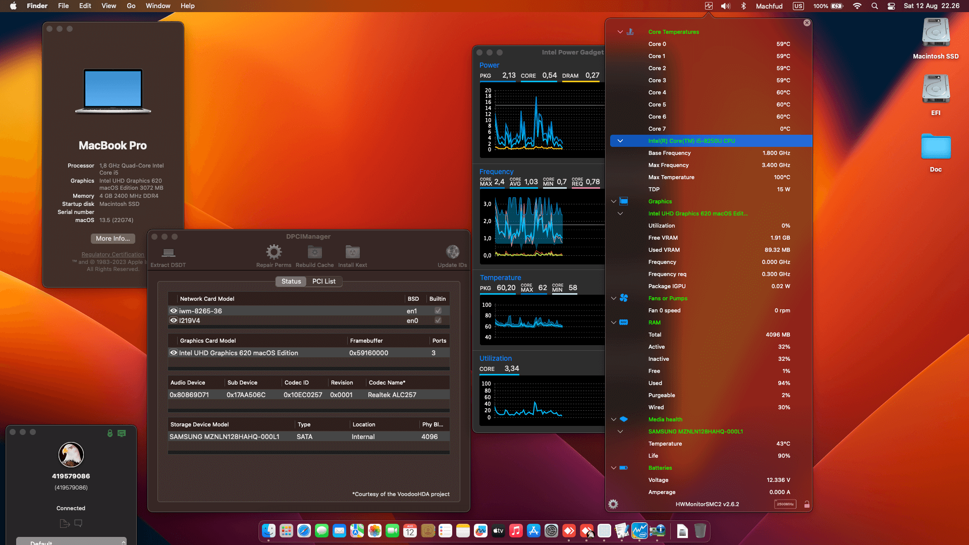 Success Hackintosh macOS Ventura 13.5 Build 22G74 in Lenovo Thinkpad L380 Yoga Touchscreen